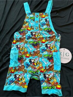 Turquoise Kids Mashup Beach Cartoon Bamboo Overalls Romper
